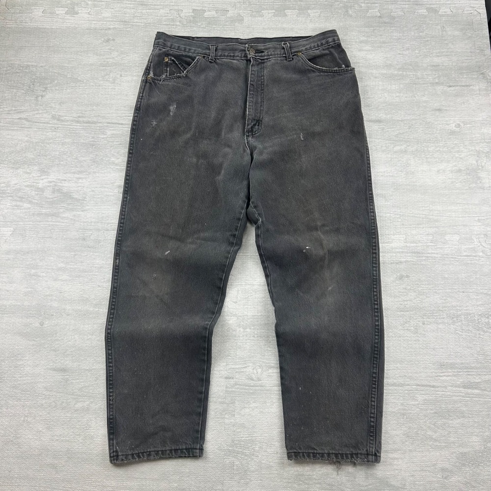Vintage 90s HIS Jeans Size 38x29 Black Dark Wash Straight Leg Pants Baggy Skater